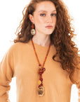 Collana lunga con pietre in acrilico tono arancio e chiusura a nodo - Mya Accessories