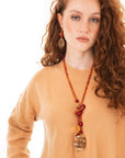 Collana lunga con pietre in acrilico tono arancio e chiusura a nodo - Mya Accessories