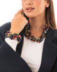 Collana girocollo con pietre intrecciate in acrilico e vetro multicolore - Mya Accessories