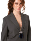 Collana lunga a catena con pendente in acrilico tono blu e grigio - Mya Accessories