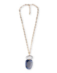 Collana lunga a catena con pendente in acrilico tono blu e grigio - Mya Accessories