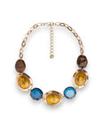 Collana girocollo a catena con pietre in acrilico tono marrone, ocra e azzurro - Mya Accessories