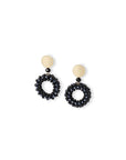 Orecchini pendenti in metallo base circolare con pietre in vetro nere e blu - Mya Accessories