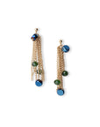 Orecchini pendenti con fili di catene e pietre in vetro blu - Mya Accessories