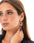 Orecchini pendenti in metallo ovale con pietra dura a goccia viola - Mya Accessories