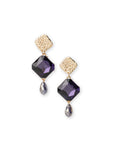 Orecchini pendenti in metallo con pietra a rombo in vetro viola - Mya Accessories