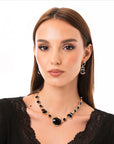 Collana girocollo in metallo con pietre in vetro nere - Mya Accessories