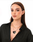 Collana girocollo multi fili con pendente a cuore in vetro nero - Mya Accessories