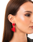 Orecchini in metallo pendenti a cuori smaltati rossi - Mya Accessories