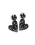 Orecchini in metallo pendenti a cuori smaltati a pois bianchi e neri - Mya Accessories