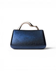 Mini borsa rigida blu notte con manico scultoreo dorato - Mya Accessories