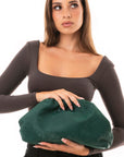 Clutch morbida effetto suede verde scuro - Mya Accessories