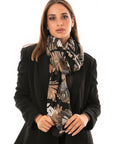 Sciarpa in cotone nera con stampa a foglie tropicali - Mya Accessories