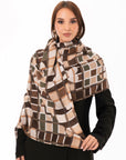 Sciarpa in cotone con stampa a scacchi con cuori multicolore