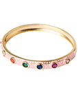 Bracciale in ottone a manetta smaltato rosa con zirconi multicolore - Mya Accessories