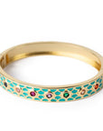 Bracciale in ottone a manetta smaltato celeste con zirconi multicolore - Mya Accessories