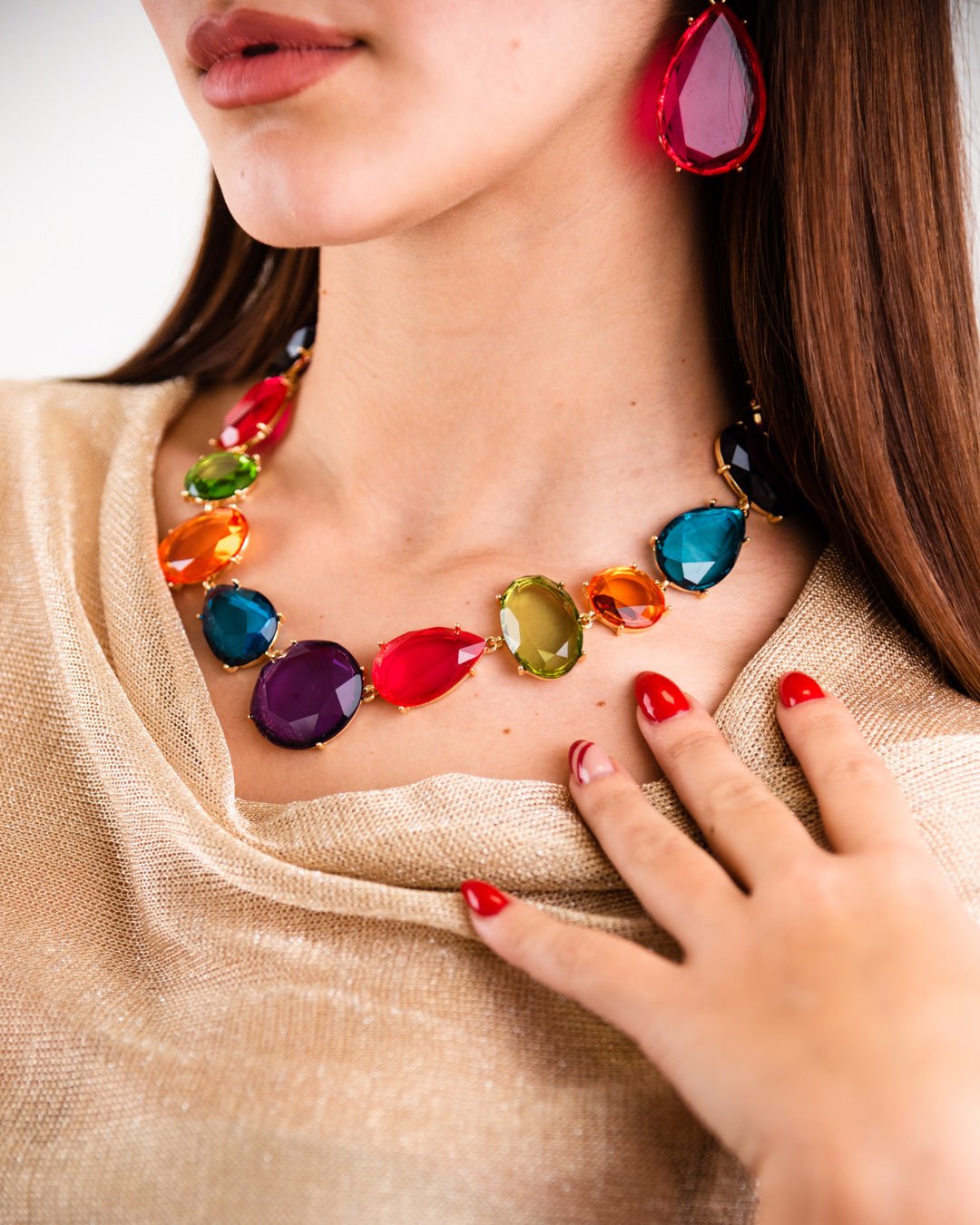 Collana girocollo in metallo con pietre in acrilico trasparenti multicolore - Mya Accessories