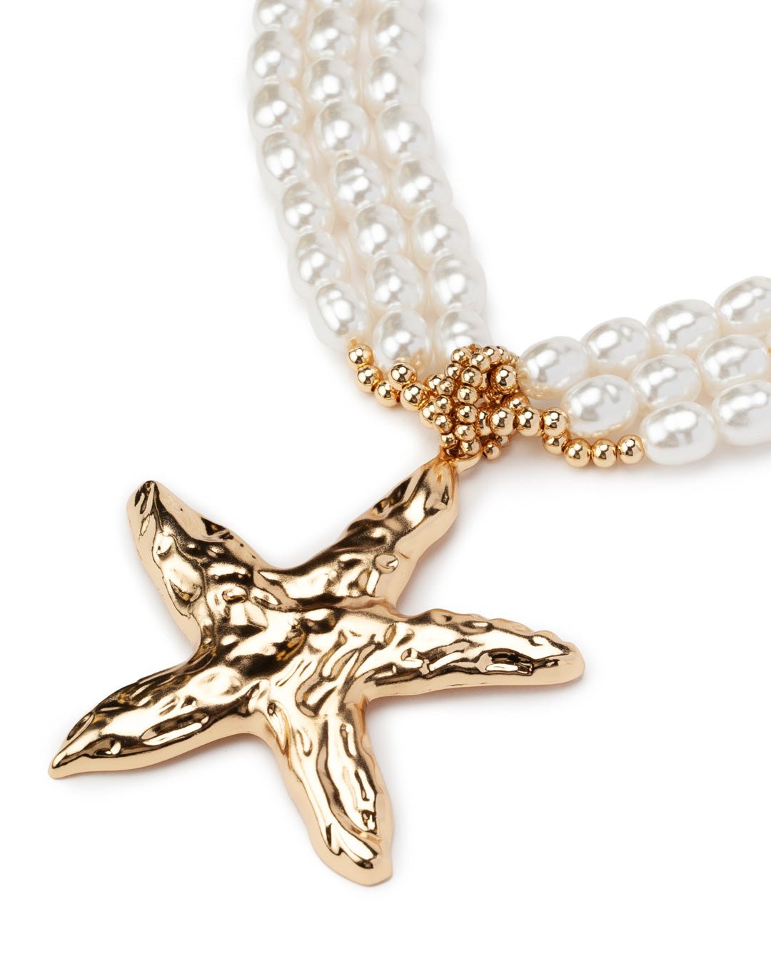 Collana girocollo con tre linee di perle di vetro con pendente a stella marina - Mya Accessories