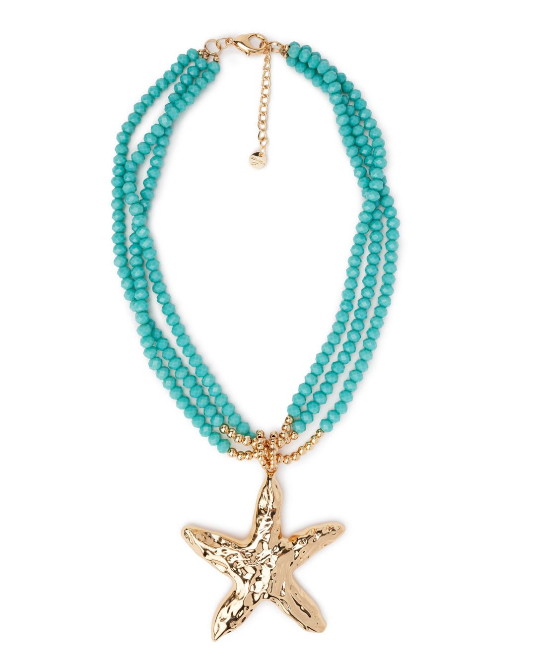 Collana girocollo con tre linee di microcristalli turchesi con pendente a stella marina - Mya Accessories