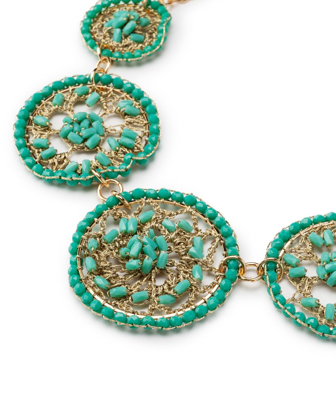 Collana girocollo a catena con cerchi in tessuto con microcristalli turchesi - Mya Accessories