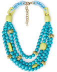 Collana girocollo multi filo con pietre in acrilico turchese e verde lime - Mya Accessories