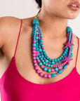 Collana girocollo cinque linee con pietre in acrilico turchesi e fucsia con inserti stella amtina - Mya Accessories