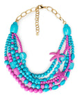 Collana girocollo cinque linee con pietre in acrilico turchesi e fucsia con inserti stella amtina - Mya Accessories