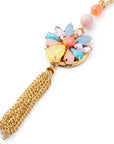 Collana lunga a catena con pendente a fiore in vetro multicolore, con frange - Mya Accessories