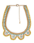 Collana girocollo in metallo con microcristalli in vetro celeste e gialli - Mya Accessories