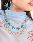 Collana girocollo in metallo a due linee con microcristalli in vetro blu - Mya Accessories