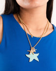 Collana girocollo doppia linea a catena con pendente a stella marina smaltata verde acqua - Mya Accessories