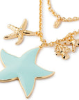 Collana girocollo doppia linea a catena con pendente a stella marina smaltata verde acqua - Mya Accessories