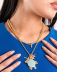 Collana girocollo doppia linea a catena con pendente a tartaruga smaltata verde acqua - Mya Accessories