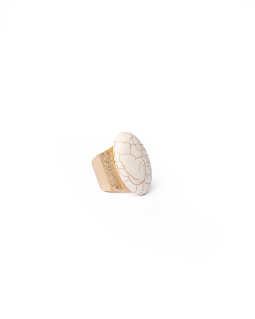 Anello a fascia regolabile con pietra in resina ovale bianca - Mya Accessories
