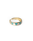 Anello in ottone regolabile con triangoli smaltati bianchi e celesti - Mya Accessories