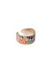 Anello in ottone regolabile a fascia con gattini smaltati multicolore - Mya Accessories