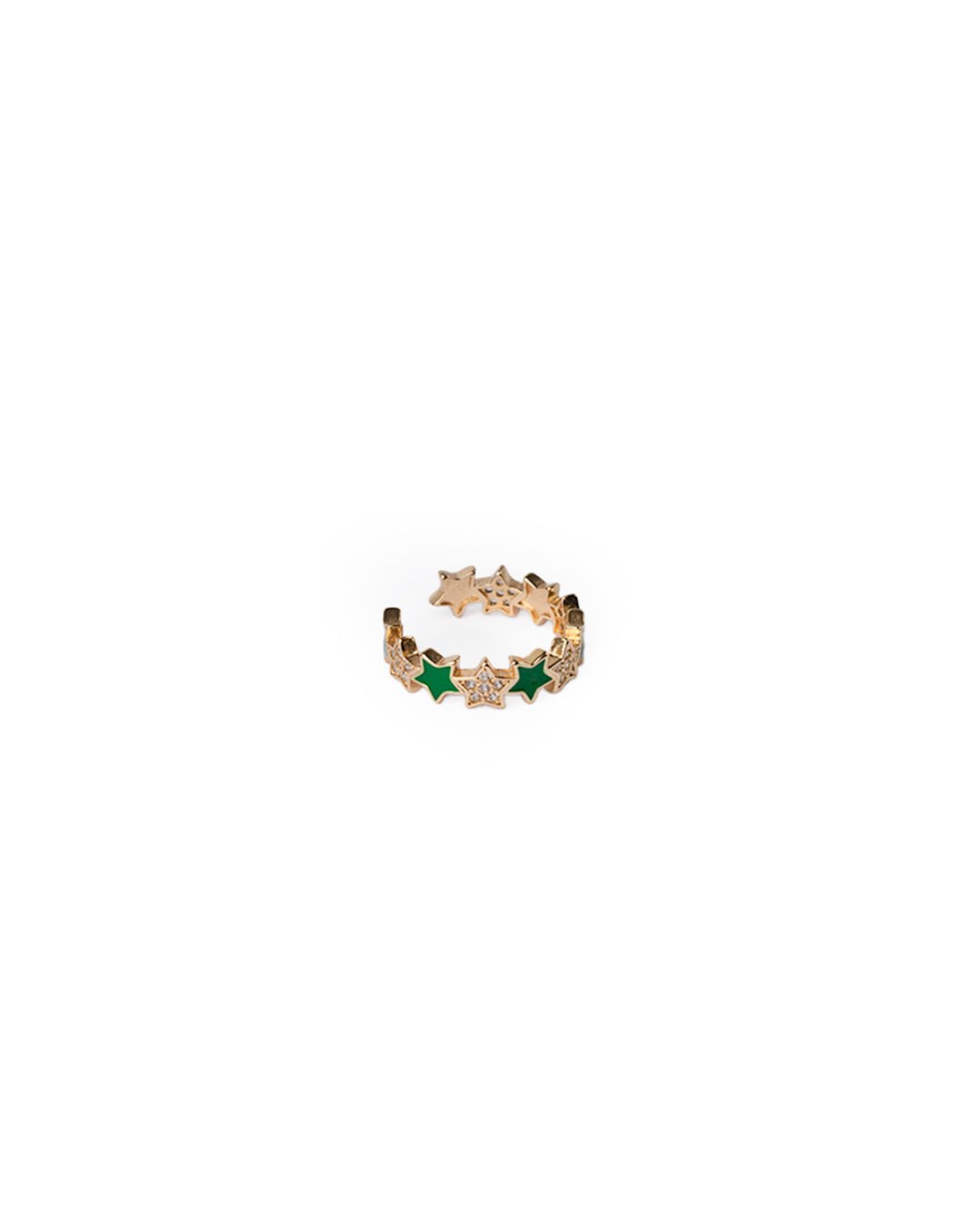 Anello in ottone regolabile con stelline smaltate verdi e zirconi - Mya Accessories