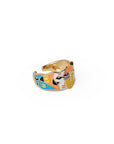 Anello in ottone regolabile a fascia con volti smaltati multicolore con zirconi - Mya Accessories