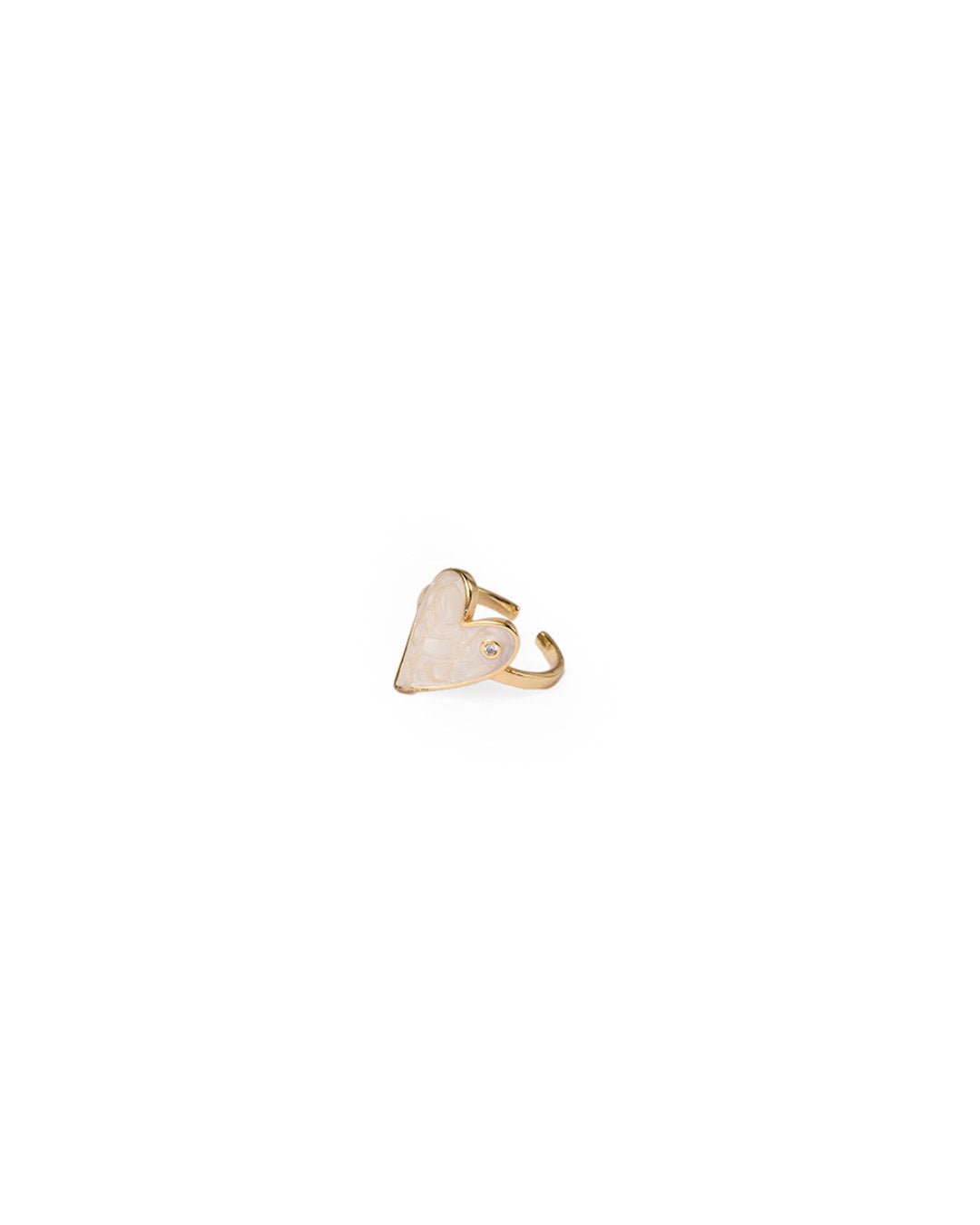 Anello in ottone regolabile con cuore smaltato bianco con zircone - Mya Accessories