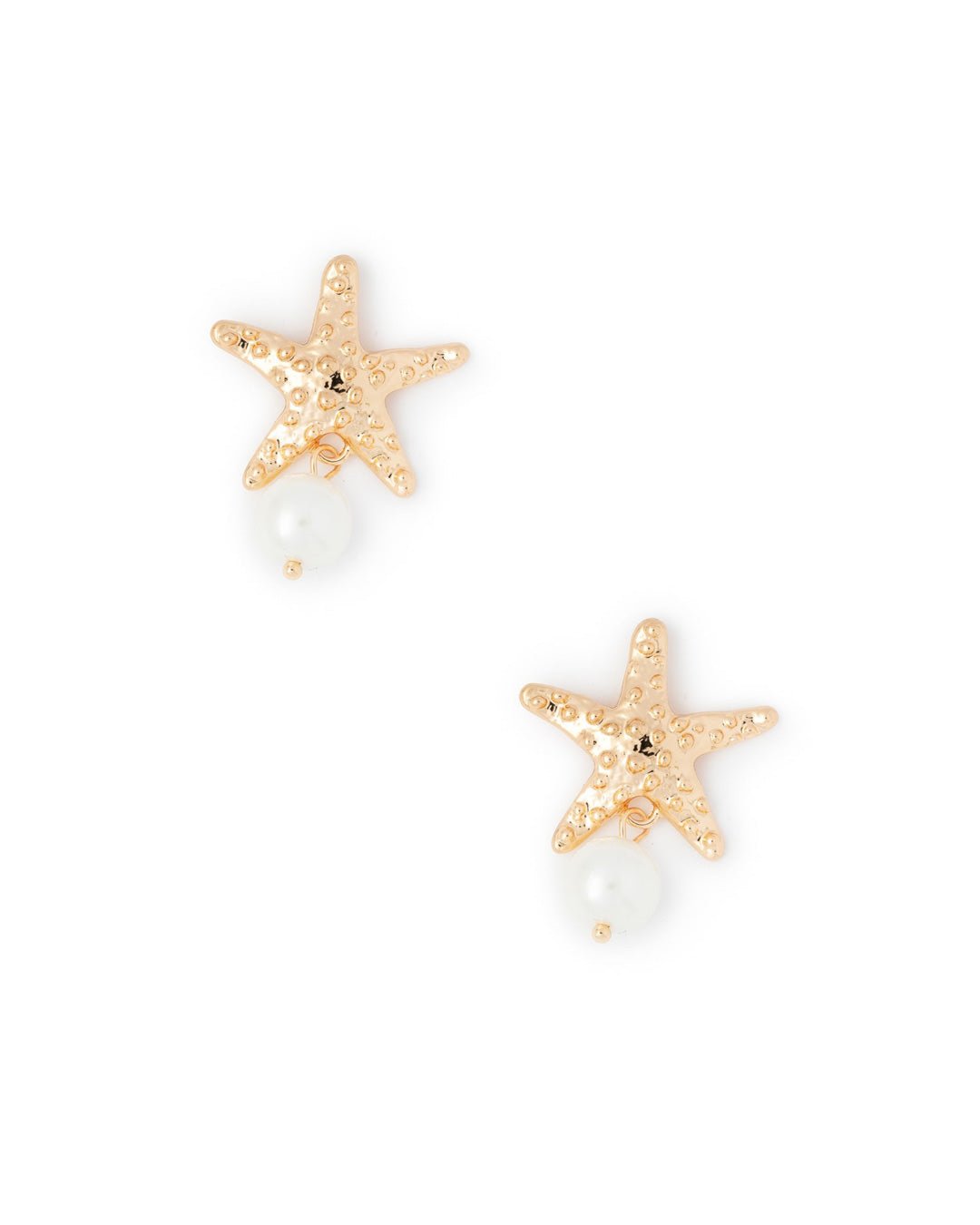 Orecchini a stella marina in metallo con perla in vetro bianca - Mya Accessories