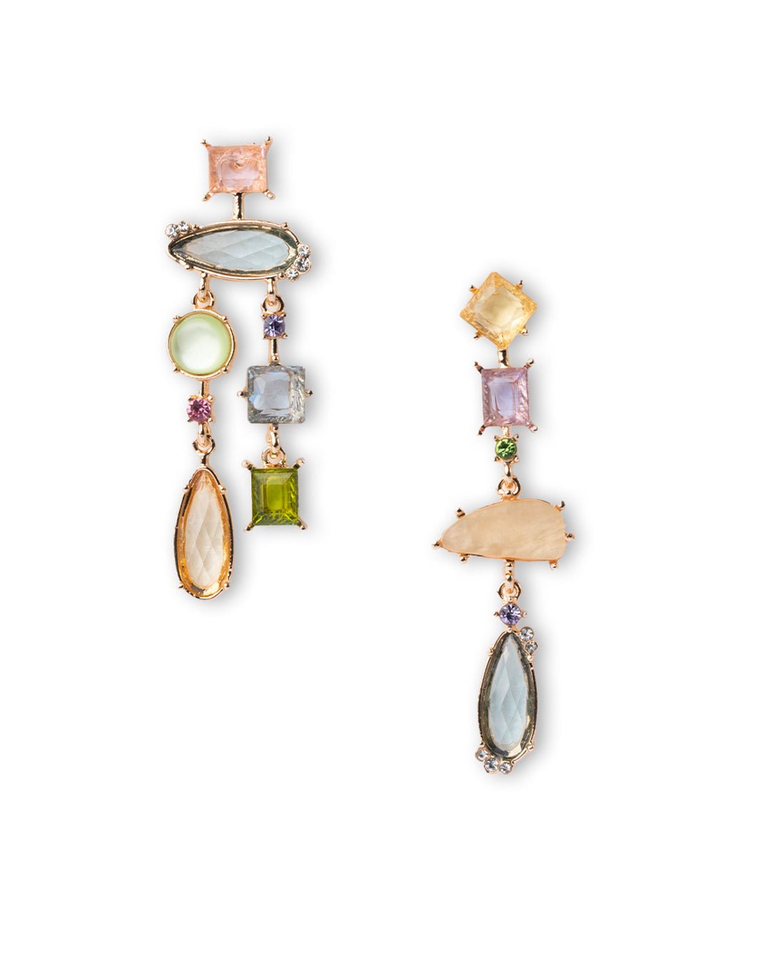 Orecchini pendenti in metallo geometrici con pietre in vetro e resina multicolore - Mya Accessories