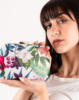 Borsa clutch con stampa floreale su fondo bianco - Mya Accessories