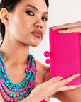 Borsa clutch clic clac tessuto fucsia fluorescente - Mya Accessories