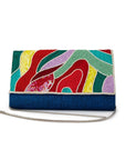 Borsa pochette in iuta blu, con texture sinuosa con perline in vetro multicolore - Mya Accessories