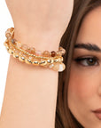 Bracciale elastico multilinee con pietre in vetro tono beige - Mya Accessories