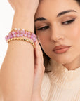 Bracciale elastico multilinee con pietre in vetro tono rosa - Mya Accessories