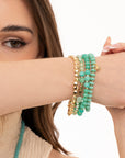 Bracciale elastico multilinee con pietre in vetro verde acqua - Mya Accessories