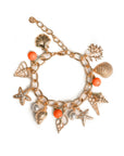 Bracciale a catena con pietre in vetro arancio e charms pendenti