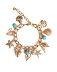 Bracciale a catena con pietre in vetro turchese e charms pendenti