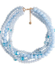 Collana multi filo con sfere in acrilico e vetro tono azzurro - Mya Accessories